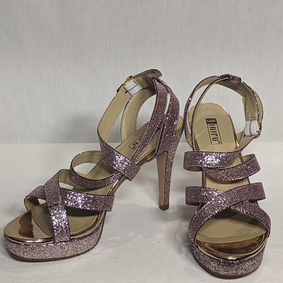 NEW Idifu Womens Cross Strap Heeled Sandal Rose Gold Glitter Sz 9 - Picture 2 of 4
